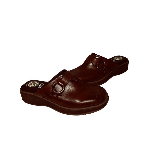 Earth Shoe Tyler Brown Grunge Leather Boho Ring Strap Comfort Clogs Mules 5.5 - Picture 1 of 9